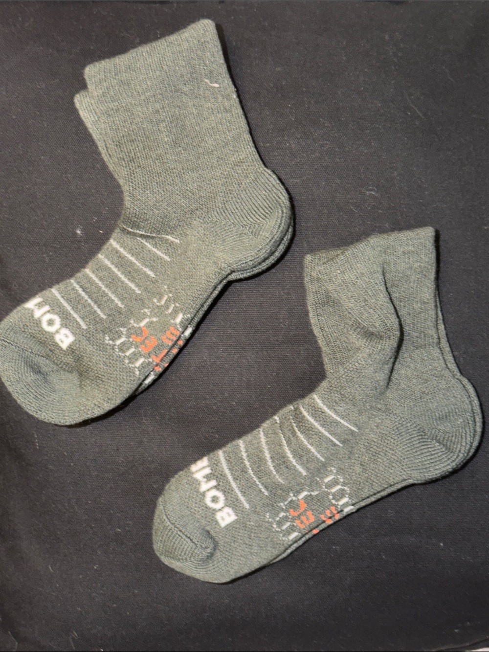 Bombas Olive Green Athletic Crew Socks with White Accents unisex